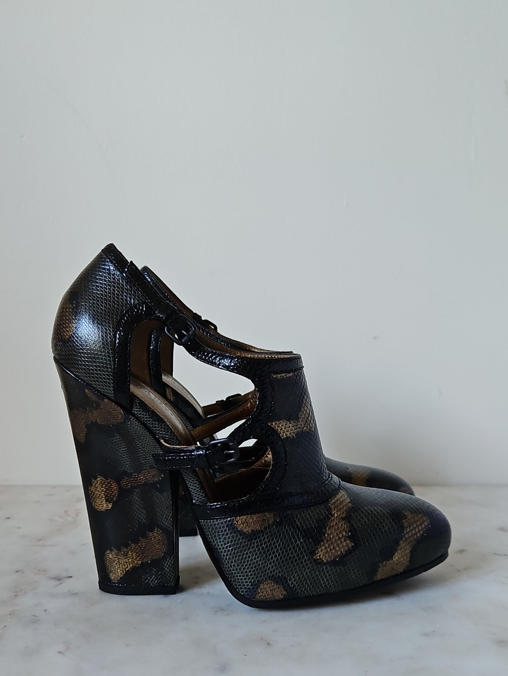 BOTTEGA VENETA: Leather Snakeprint Booties